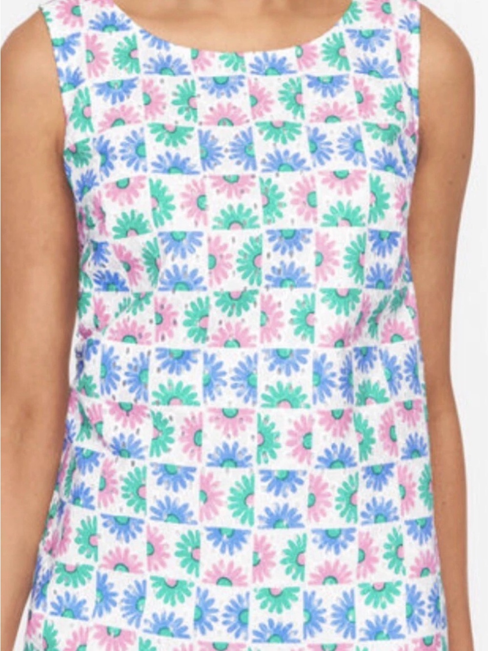 Talbots Plus Floral Eyelet Button Back Sleeveless Lined Top White/Multi SZ 1X